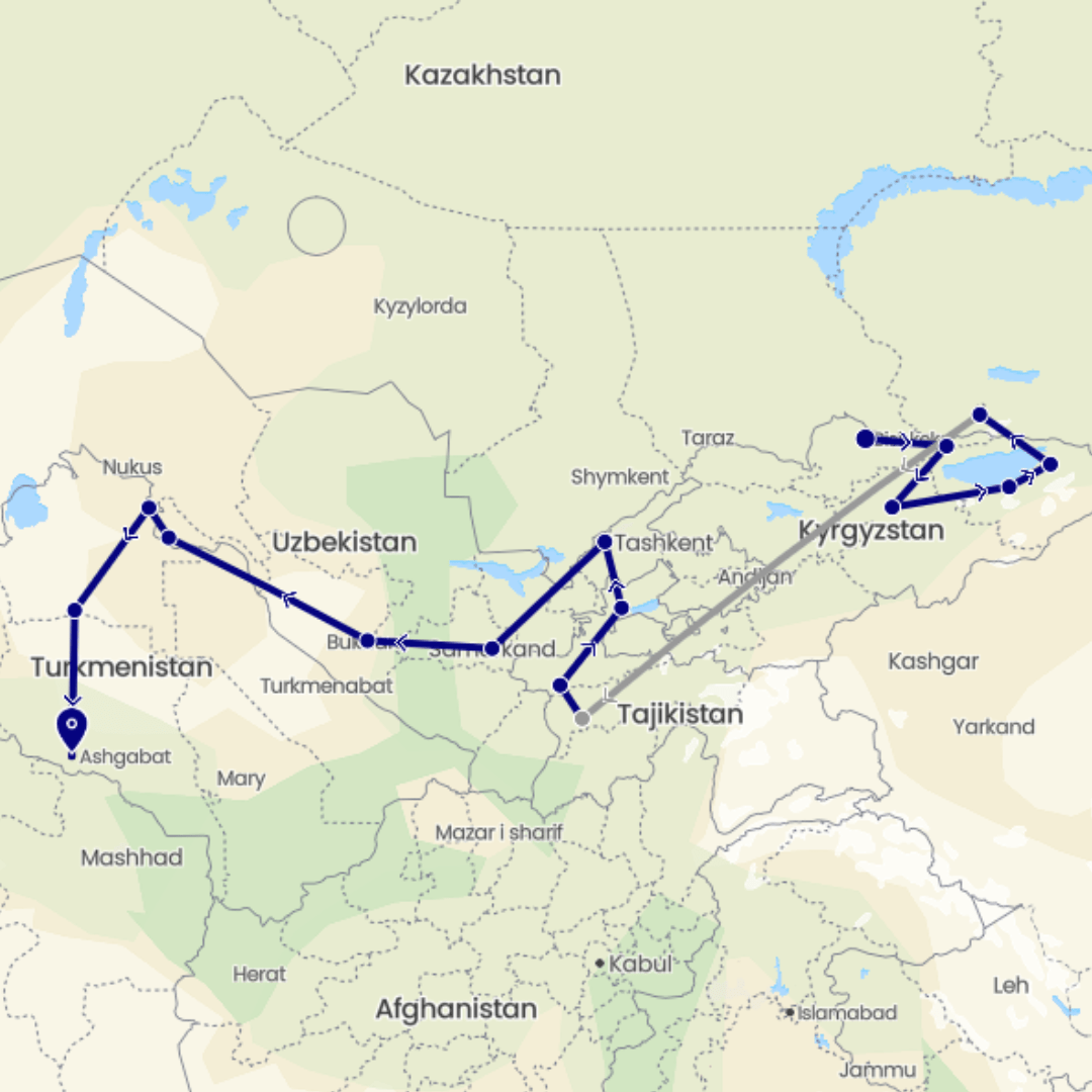 5 Stans Of The Silk Road Tour Map 